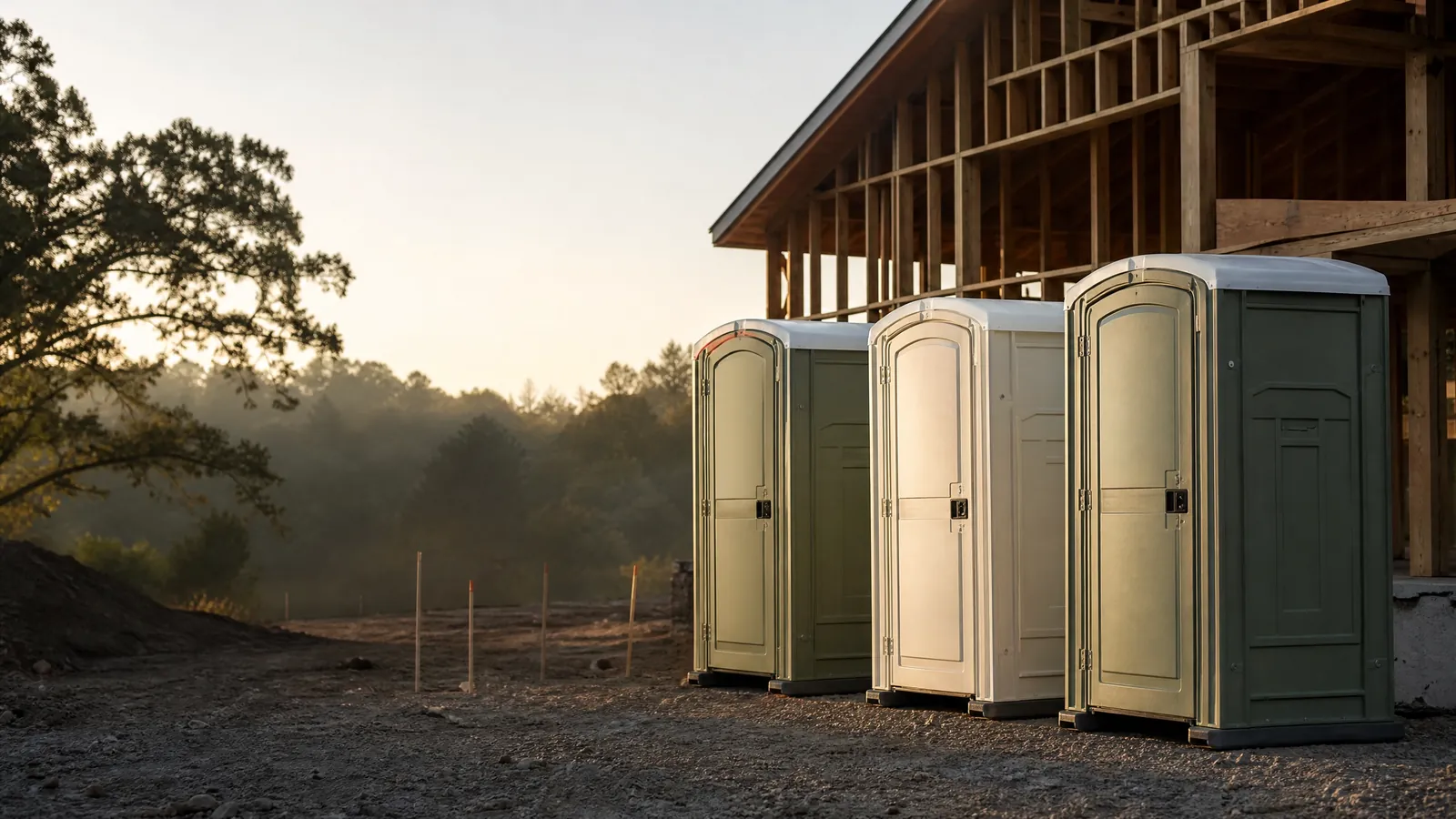 Construction Site Porta Potties portable sanitation setup