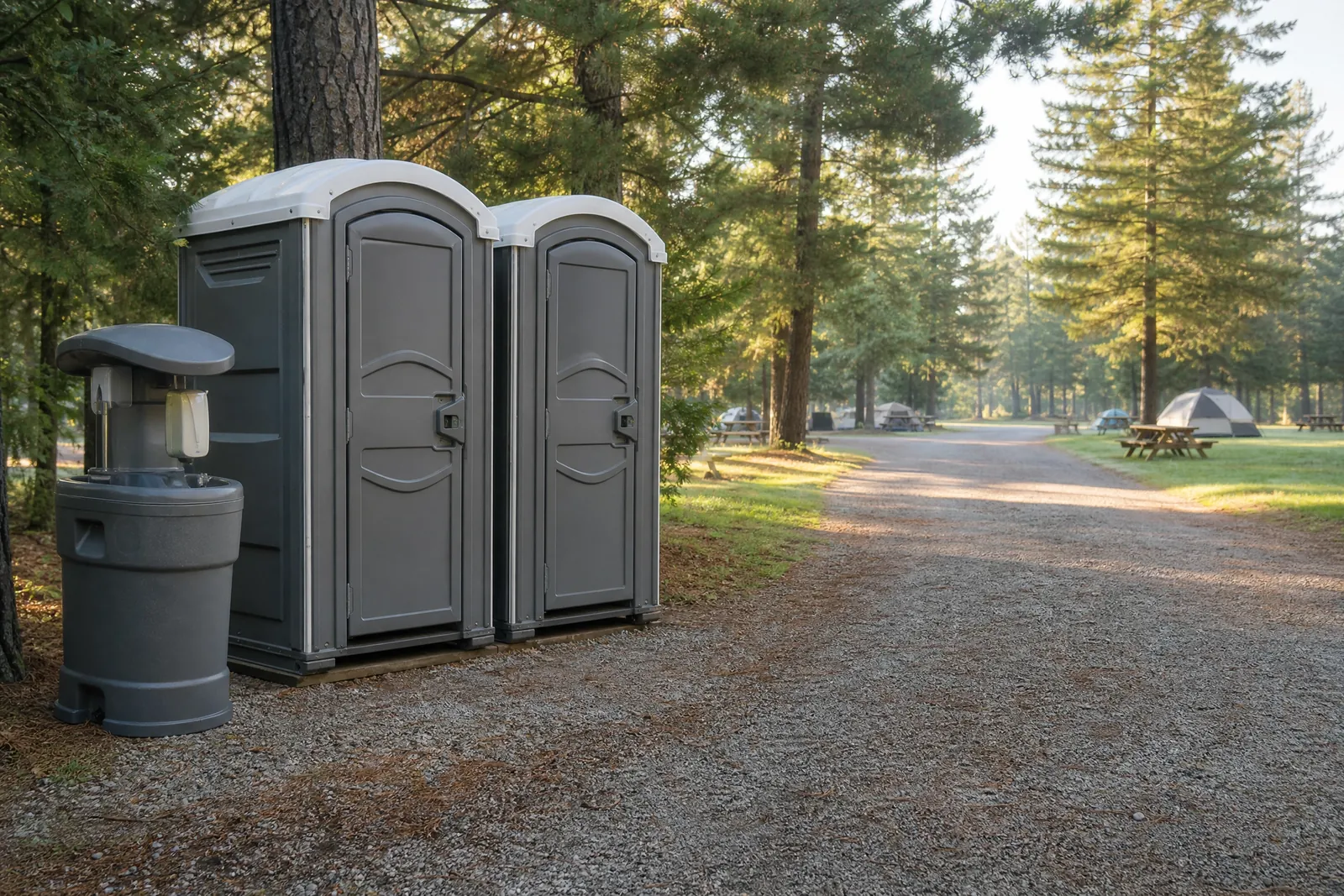 Restroom Trailers portable sanitation setup